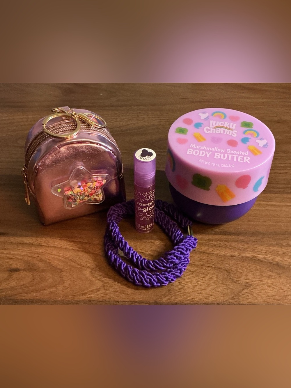 Lucky Charms Scented Body Butter, Lip Gloss, Hair Tie, & Metallic Pouch